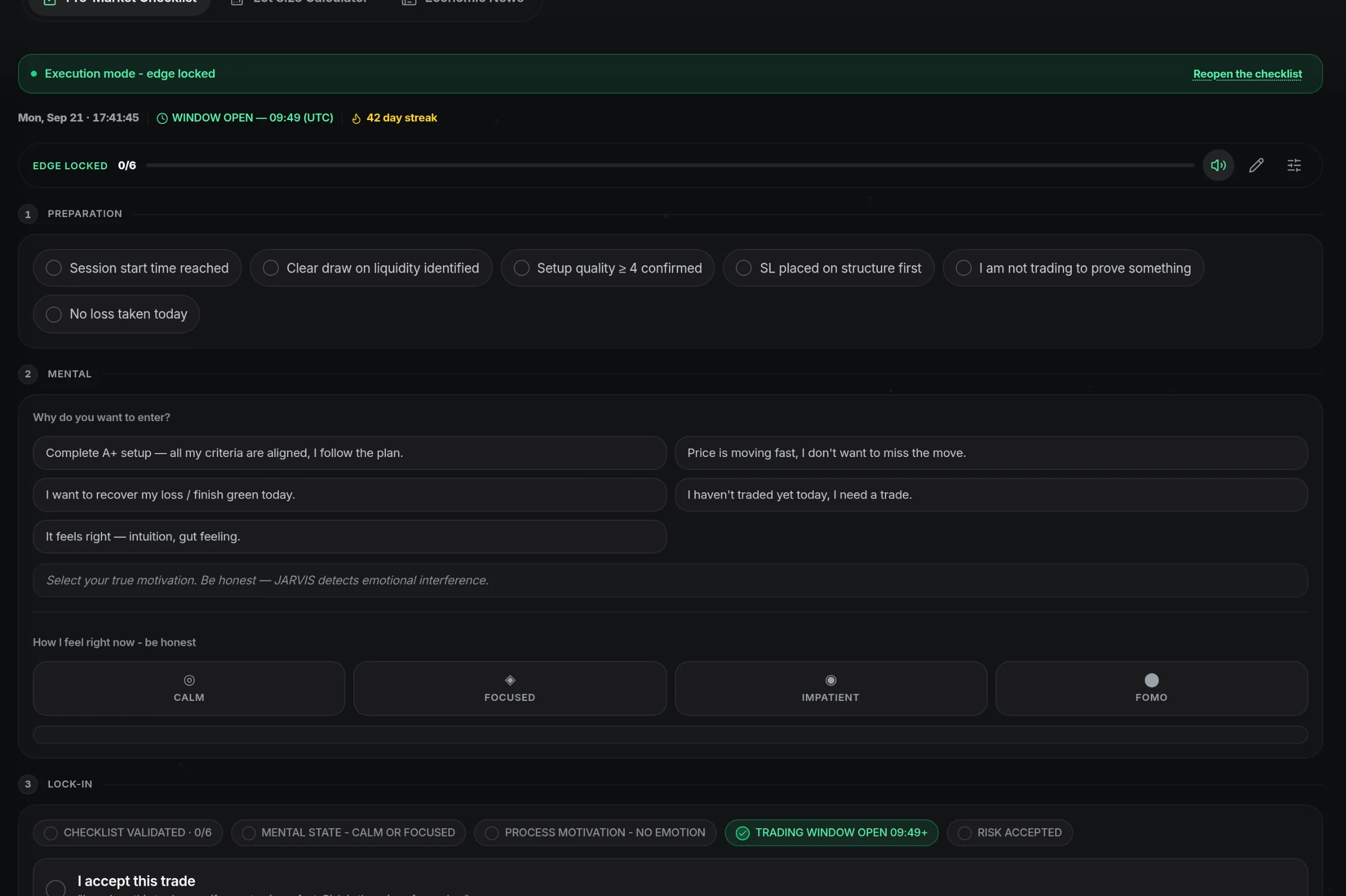 The pre-market checklist: preparation, mental state and lock-in.